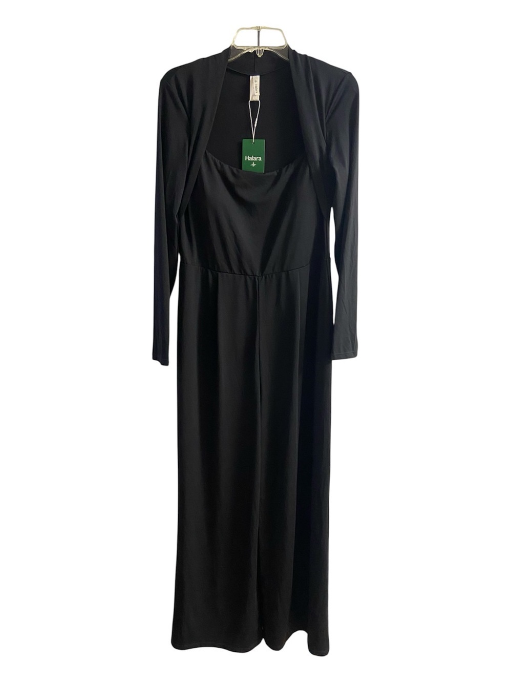 Halara Black Long Sleeve Shrug & Square Neck Wide Leg jumpsuit Large NWT
